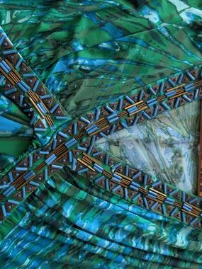 Cache Green and Blue Beaded Tunic Top